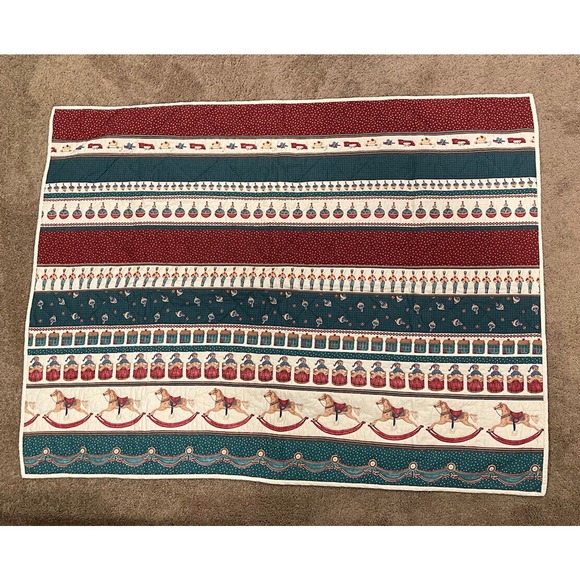 Handmade Other - VINTAGE QUILTED CRIB BLANKET BEAR Rocking Horse Baby Crib Comforter 55 X 42
